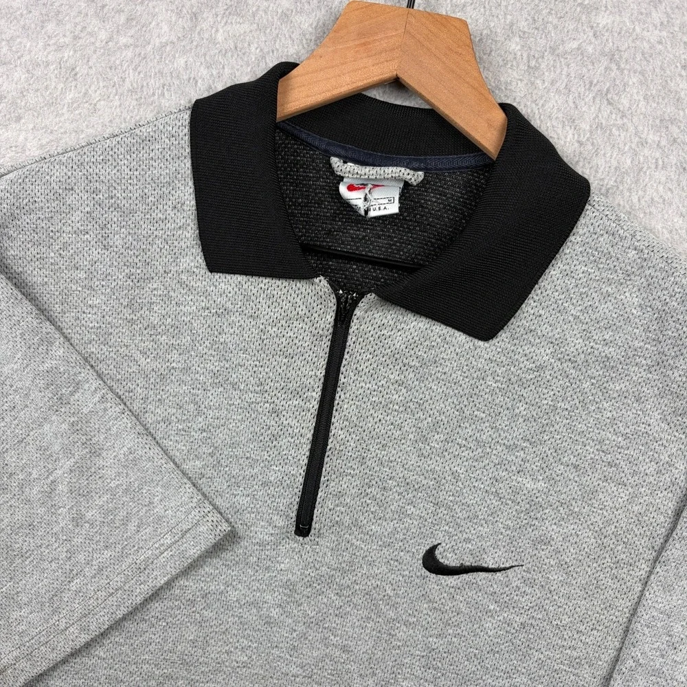 Vintage 90s Nike Polo Shirt Mens Medium Gray 1/4 Zip Perforated Oversized USA
